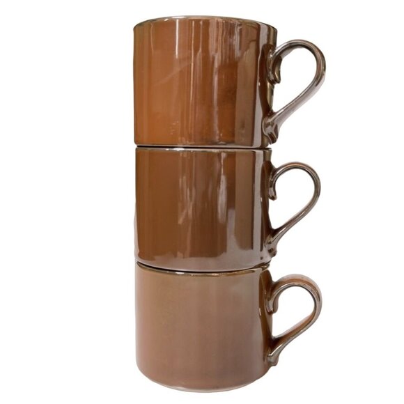 DANSK BISTRO Brown Ceramic Stackable 5 oz Cups Ceramic Coffee Mugs - Picture 1 of 7